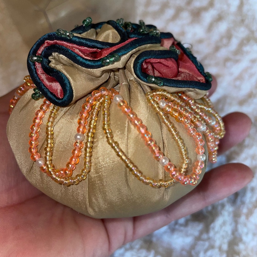 Potli style push pin cushion new gold green peach‎ 3" new sewing seamstress sew